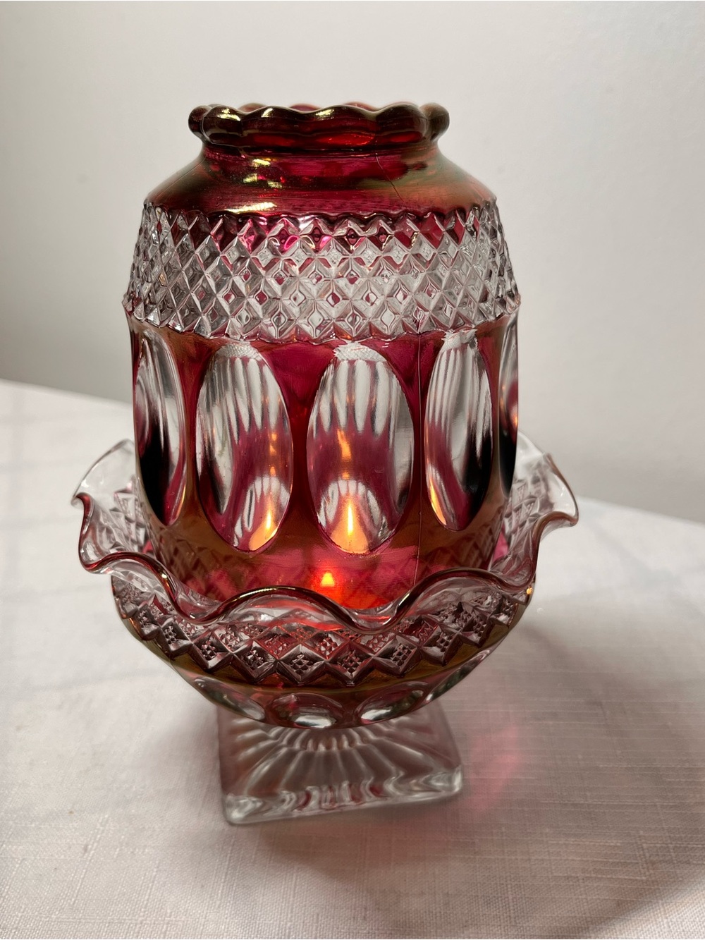 Vintage 1950s Westmoreland Wakefield Glass Ruby Red Fairy Lamp
Rare!  Gorgeous!